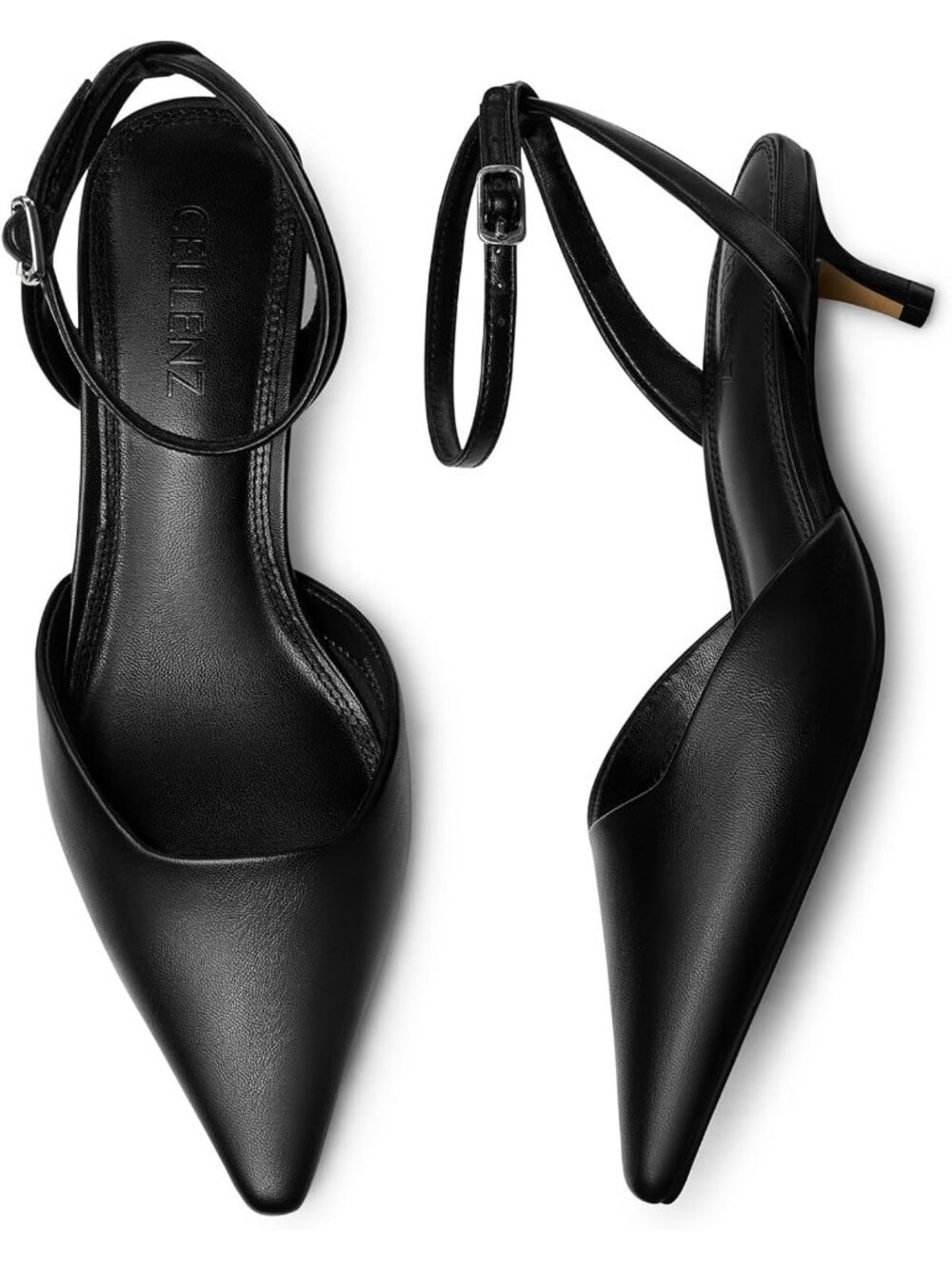 Women's Black Pu Low Heel Pumps 1.97 Inch Comfortable Pointed Toe Kitten Heel
